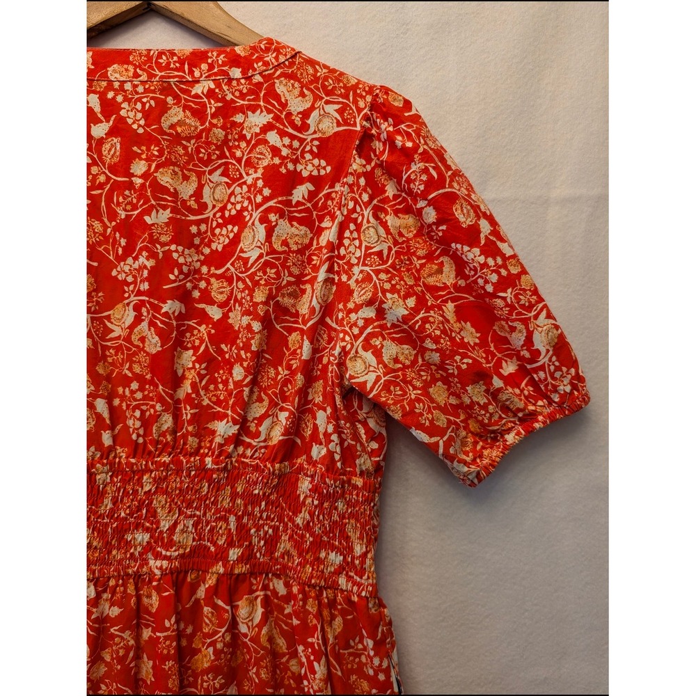 Kalki Koechlin x Max Midi Dress Womens L Red Floral Boho Puff Sleeve Excellent - Picture 11 of 14